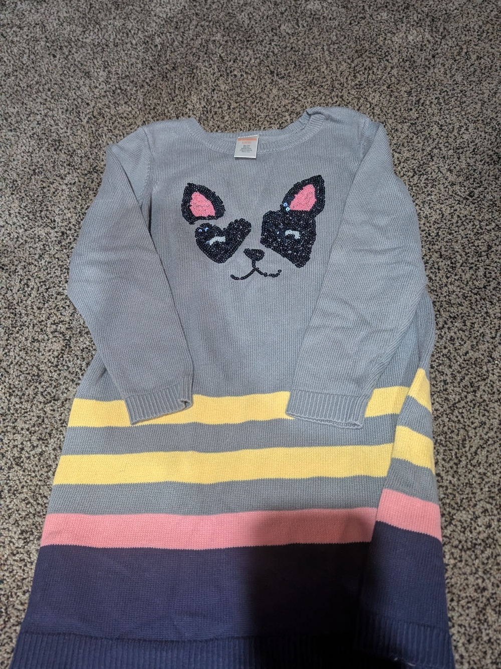 Gymboree Gray Knit Dress with Yellow, Pink and Navy Stripes